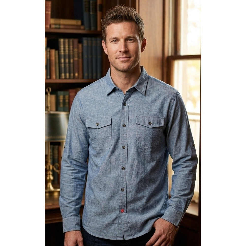 Duck Camp Outfitter Button Down Long Sleeve Shirt Men's‎ S Chambray Stretch NWT
